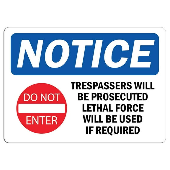 Vinyl Stickers - Notice - Trespassers Will Be Prosecuted Sign with Symbol - Safety and Warning Warehouse Signs Stickers - 3.5" x 5" - 3 Pack