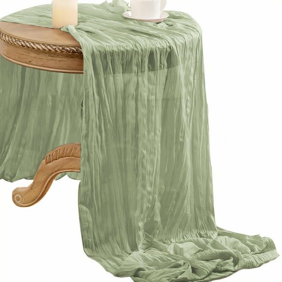 AUQ Summer Table Runner,Light Texture Kitchen Table Decor,Polyester Fabric Table Runners 72 Inches Long,Greeen