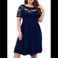 thumbnail image 2 of Vestido Midi de Encaje de con Cuello Redondo y Corte Cruzado para Mujer, Talla Grande, para Invitada de Boda o Cóctel Azul XXXL, 2 of 9