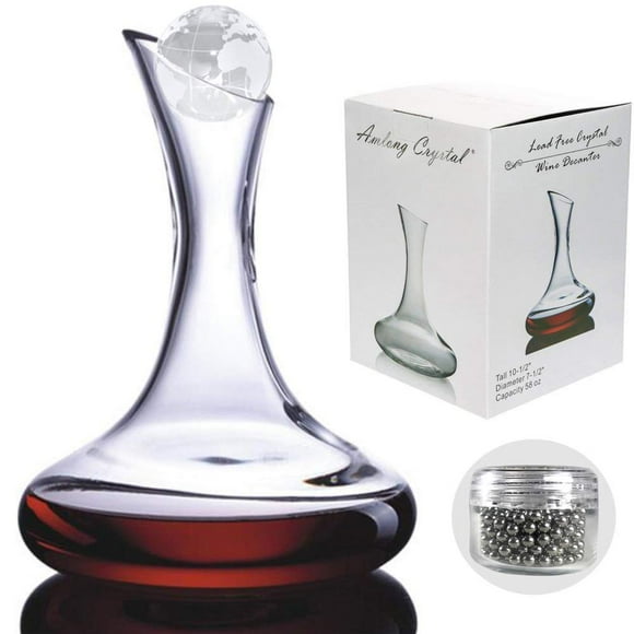 Amlong Crystal Lead-Free Large Wine Decanter, Red Wine Carafe, Wine Gift, Wine Accessories 58 oz(1700ml), with Crystal Globe Stopper and Cleaning Beads