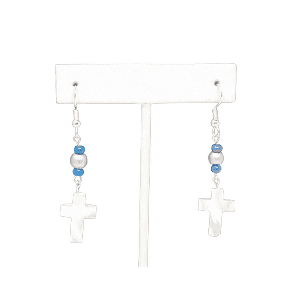 Blue and Silver Shell Cross Earrings