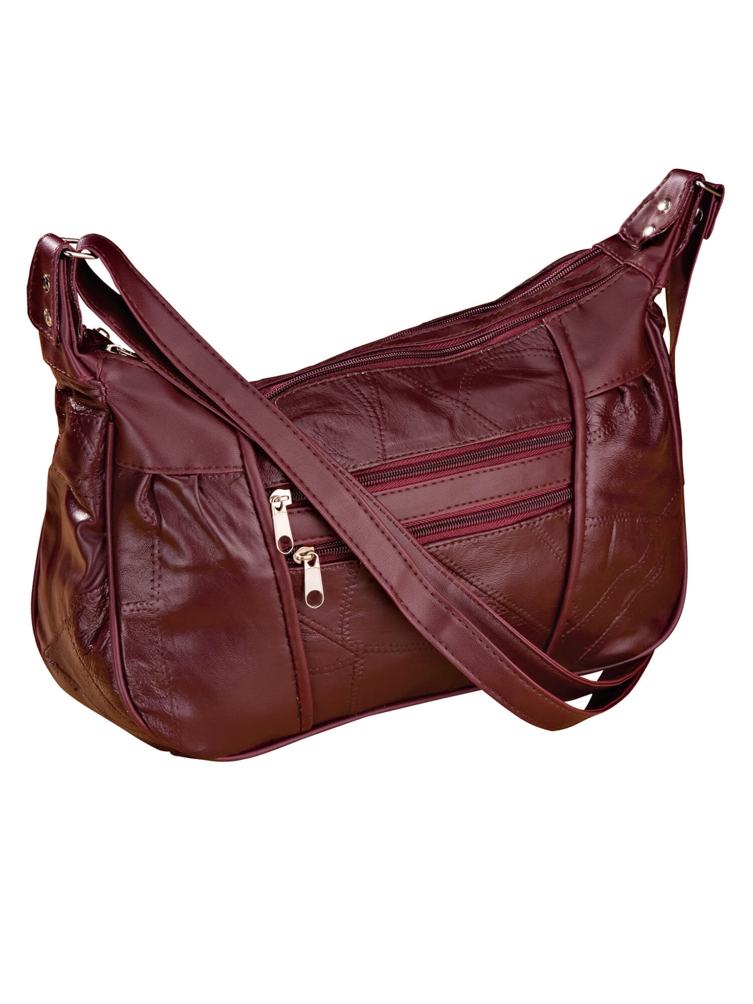 Genuine Leather Shoulder Bag Color Burgundy 