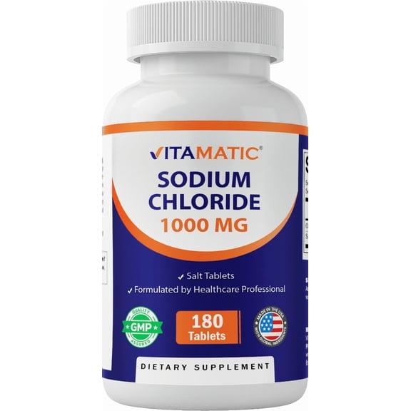 Vitamatic Sodium Chloride 1000mg, 180 Tablets - Electrolytes Replenisher Hydration Drink