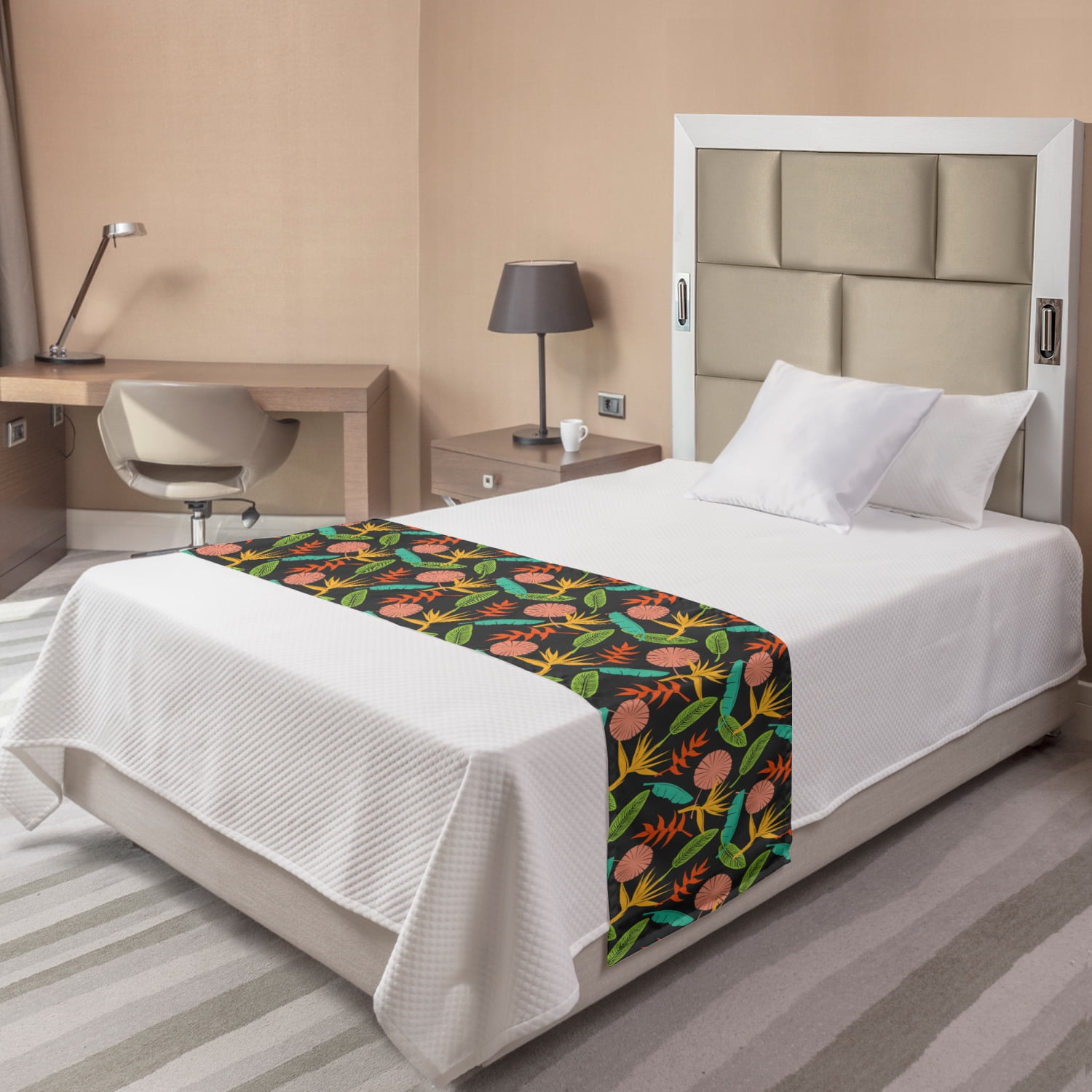 Twin Gray Polyester Satin Bed Runner Set