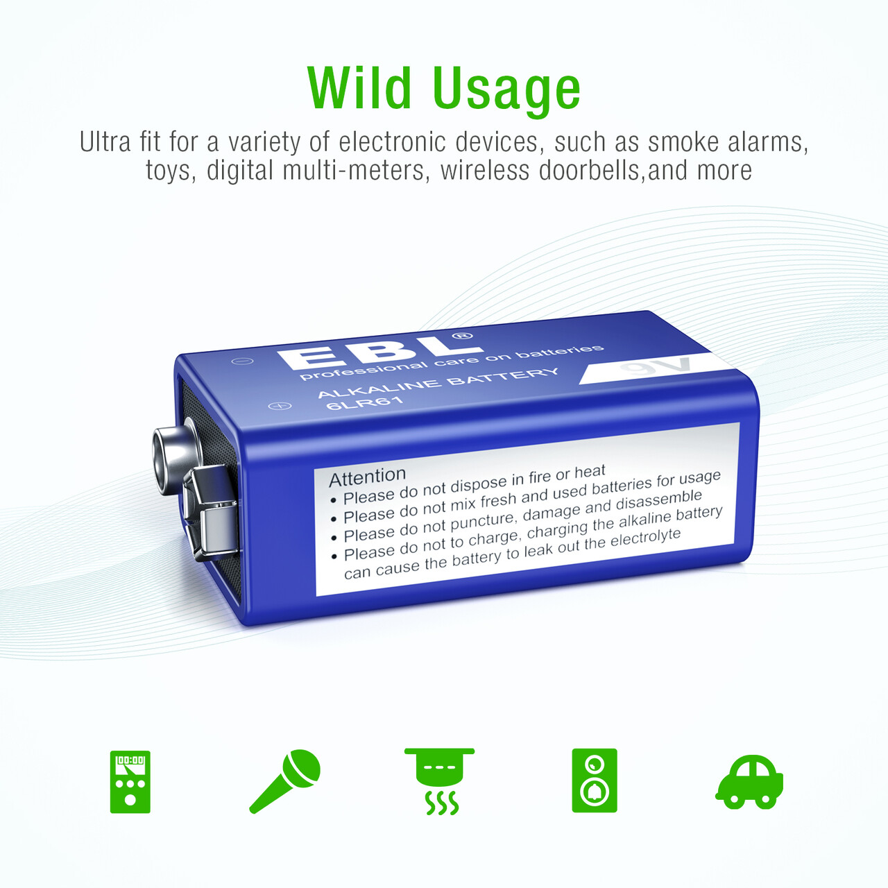 EBL Alkaline Batteries 9V, 9 Volt 6LR61 Batteries - image 2 of 8