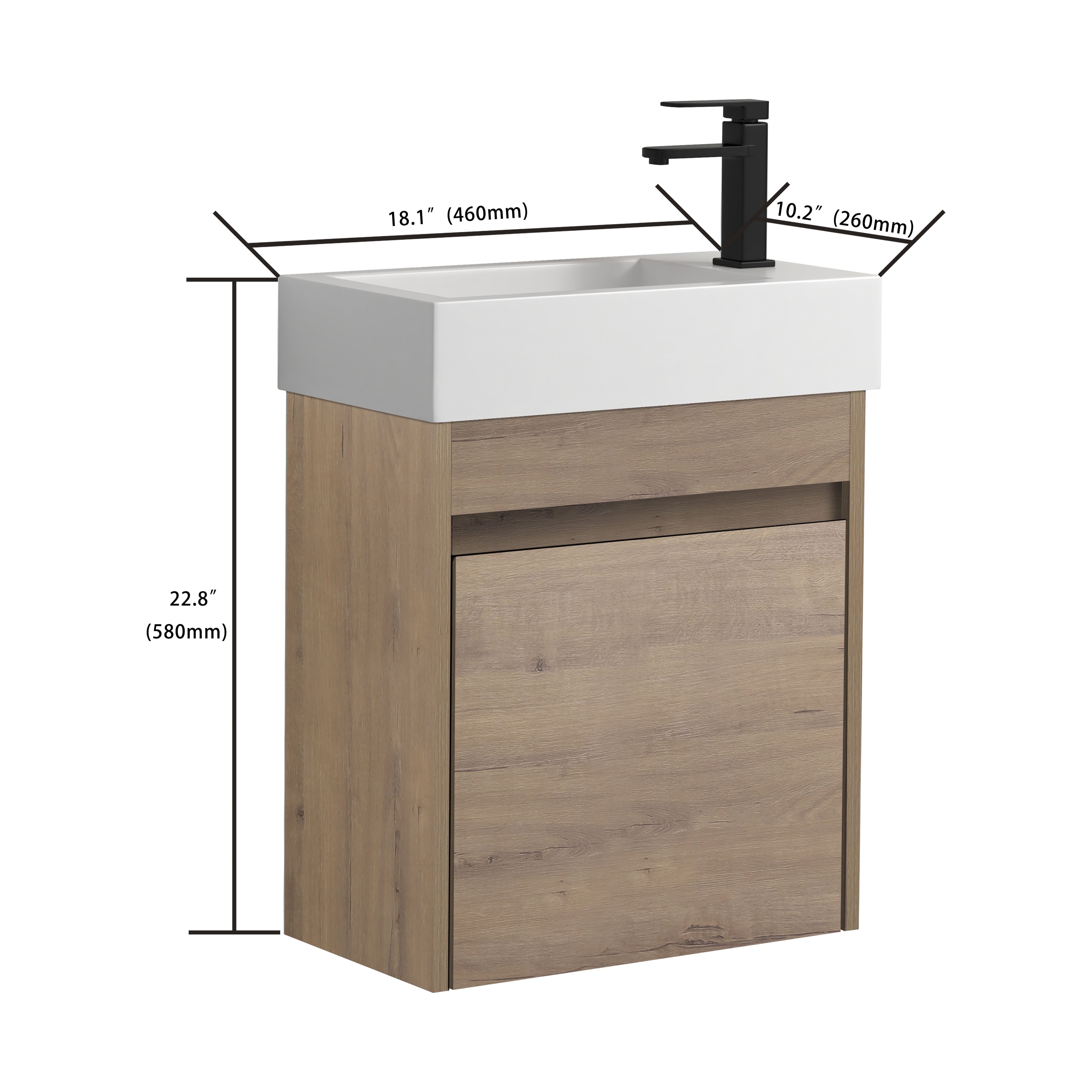 Miniyam 18" Bathroom Vanity Sink Combo for Small Space, Wall Mounted Cabinet Set with Resin Basin Sink, Oak