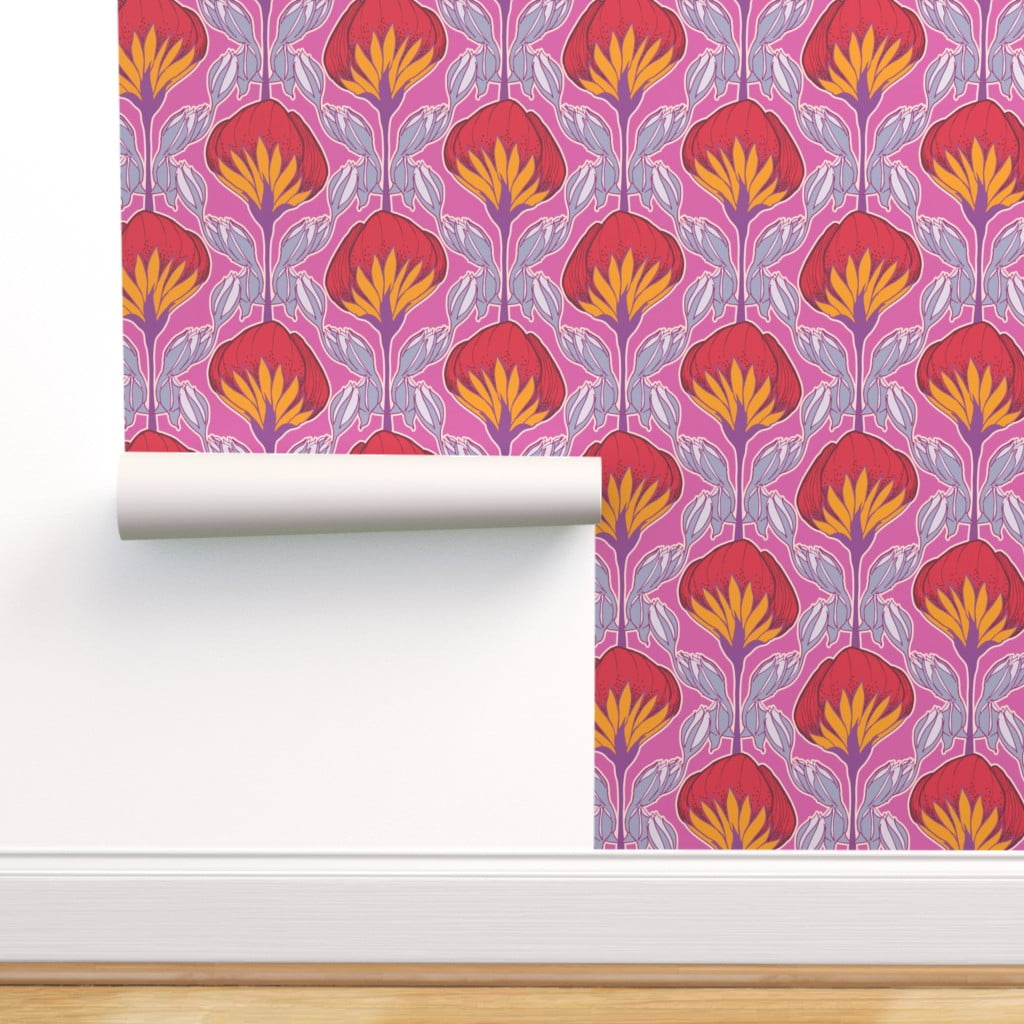 Peel & Stick Wallpaper 3ft x 2ft Flowers Pop Pink Floral Hot Retro