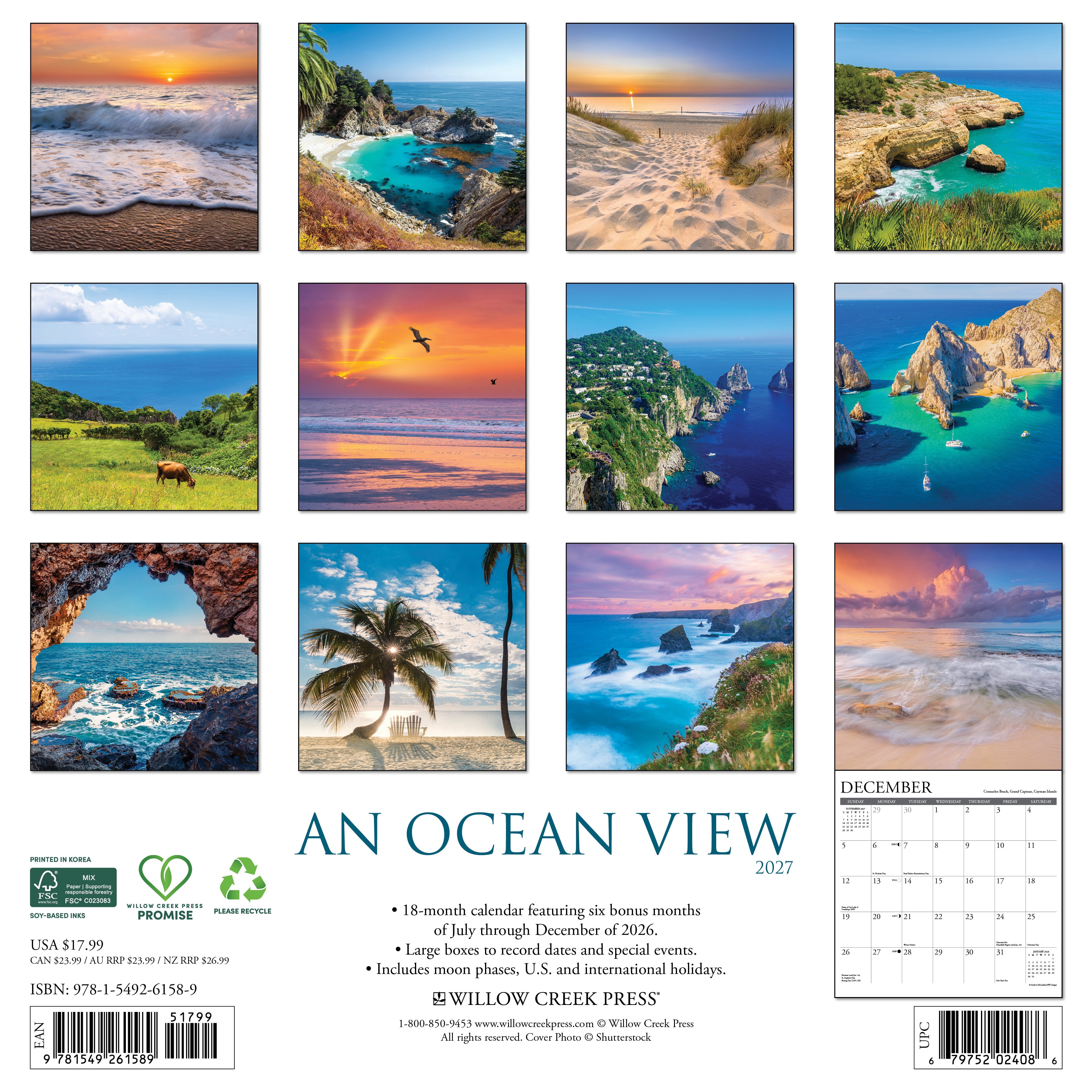 Willow Creek Press, Ocean View 2027 Wall Calendar