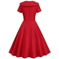 thumbnail image 2 of XFLWAM Women's 1950s Retro Dress Vintage Short Sleeve Button Down A-Line Swing Midi Dresses Crew Neck Solid Color Evening Prom Gown Red L, 2 of 6