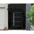 thumbnail image 2 of Front Exterior Prehung Steel Door / Deux 6083 Black Enamel / 2 Side and Top Exterior Window Sidelite / Stainless Inserts Entry Metal Modern Painted W16+36+16" x H80+16" Right hand Inswing, 2 of 5