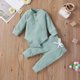 thumbnail image 2 of Body Para Bebé, Conjunto De Canastilla, Monos Para Niños Pequeños, Niñas Recién Nacidas, Niños, Pantalones Elásticos Sólidos Acanalados, Conjunto De Trajes, Verde Menta Odeerbi  LM103-3052, 2 of 9