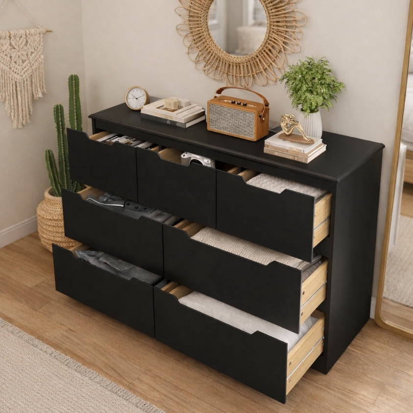 7 Drawers Dresser, 47" Wide Chest of Drawers with Handle Free Design, Modern Storage Organizer with Metal Handles, for Bedroom, Living Room, Hallway, Office, Entryway, Black