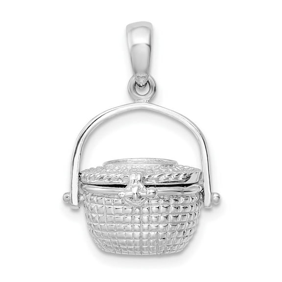 Finest Gold Sterling Silver Polish 3D Moveable Large Nantucket Basket Pendant