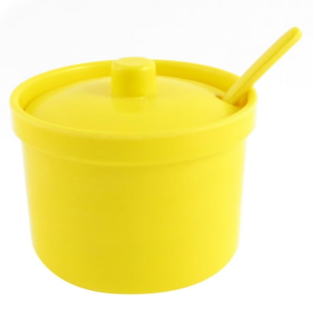 Spoon Salt Keeper Unique Bargains Kitchen Plastic Spice Salt Pepper Condiment Jar Container Yellow w Spoon ()