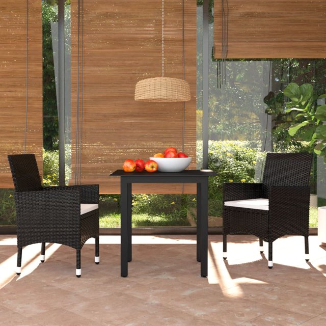 vidaXL 3 Piece Garden Dining Set with Cushions Poly Rattan Black