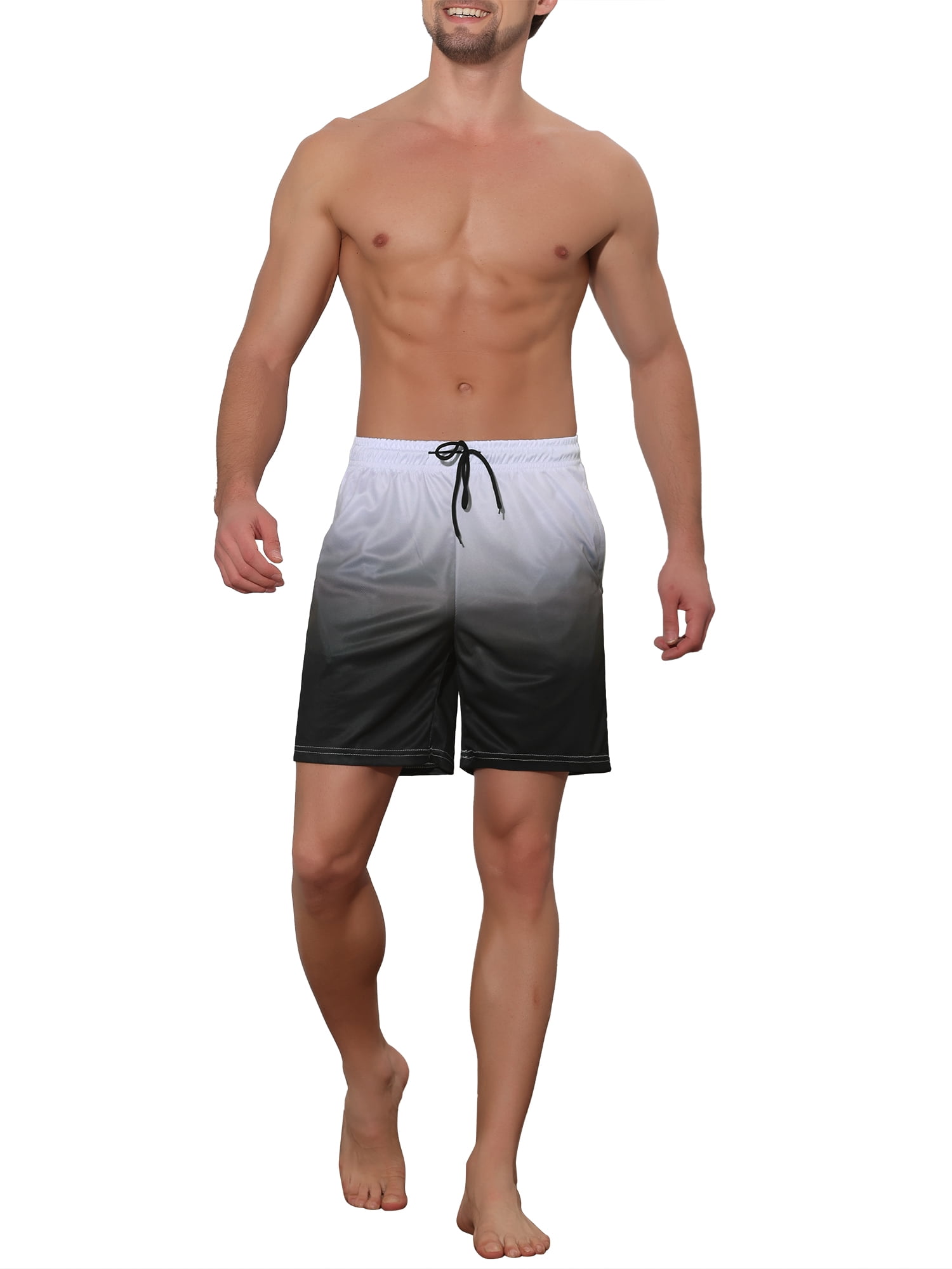 Unique Bargains Men's Contrast Color Summer Beach Colorful Swimwear Shorts 30 Black Gray
