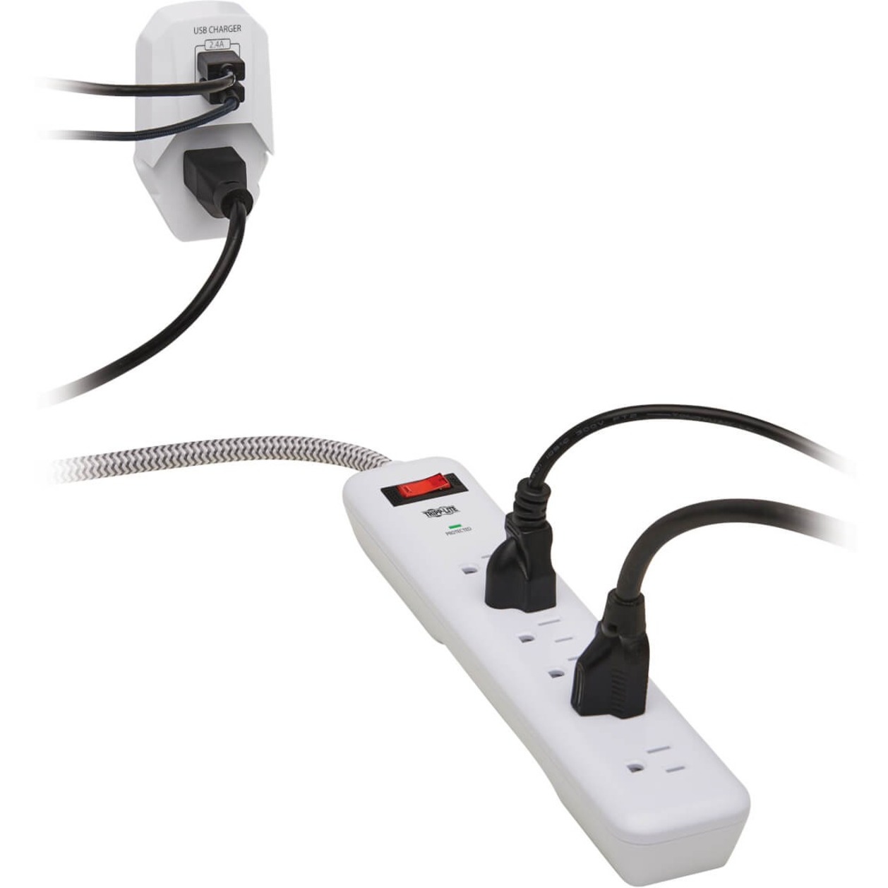 Tripp Lite Surge Protector Power Strip 7-Outlet 2 USB Ports 6ft Cord White