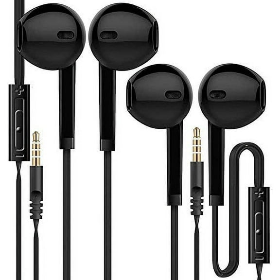 Earphones with Microphone, in-Ear Stereo Audio Earphone Earbuds, Slide Bar Volume Controller, Wired PC Gaming 3.5mm Headphones, Upgraded, 2-Pack (Black)