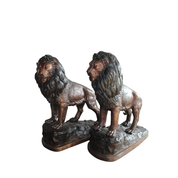Nifao Lifesized Pair of Lions Bronze Statues – Garden Outdoor Decor Sculpture, 58"L x 30"W x 62"H