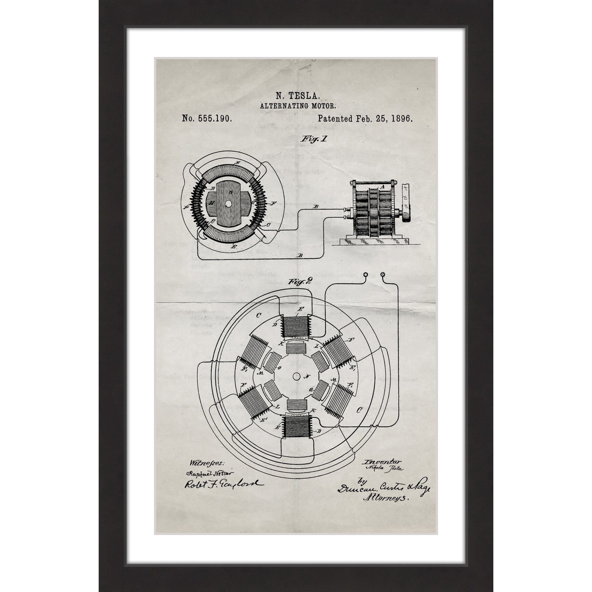 "Ac Motor 1896 Old Paper" Framed Painting Art Print, 24" x 1.5"