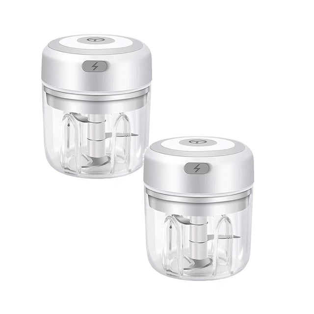 Oleegame 2PC Food Portable Garlic Electric Wireless Chopper Chopper Kitchen,Dining Bar White