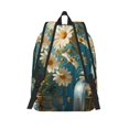 thumbnail image 2 of Picia Delicate White Daisy Jars Printed Canvas Daypack - Stylish and Durable Vintage Compact Backpack - Class, Work, Travel, or Laptop Bookbag,Organized Compartments-Small, 2 of 6