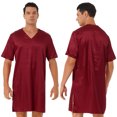 thumbnail image 5 of Lejafay Men's Nightshirt Soft Loose Pajama Sleep Shirt Nightwear Short Sleeve Nightgown V-Neck Burgundy 3XL, 5 of 6