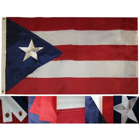 3x5 Puerto Rico Rican Dark Blue 3'x5' 210D Nylon Embroidered Flag DOUBLE SIDED