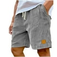 thumbnail image 2 of Summer Mens Shorts Workout Gym Lace-up Elastic Waist Pocket Exercise Fitness Home Half Shorts Pants Lightweight Mens Linen Shorts Gray 4XL, 2 of 5