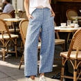 thumbnail image 5 of Utoimkio Women's Gingham Capri Pants Button High Waist Wide Leg Plaid Cropped Trousers with Side Pockets for Summer Daily Walking Pants for Women, 5 of 8