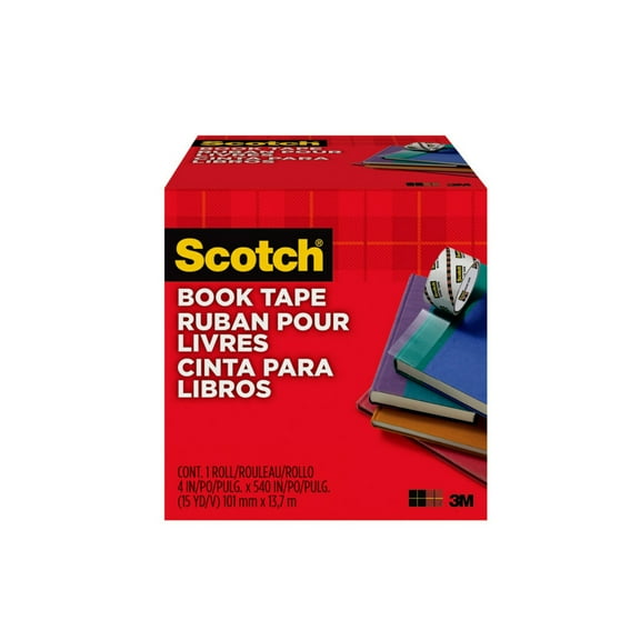 Scotch Book Tape, Clear, 3" Core, 4" x 15 Yds, 1 Roll