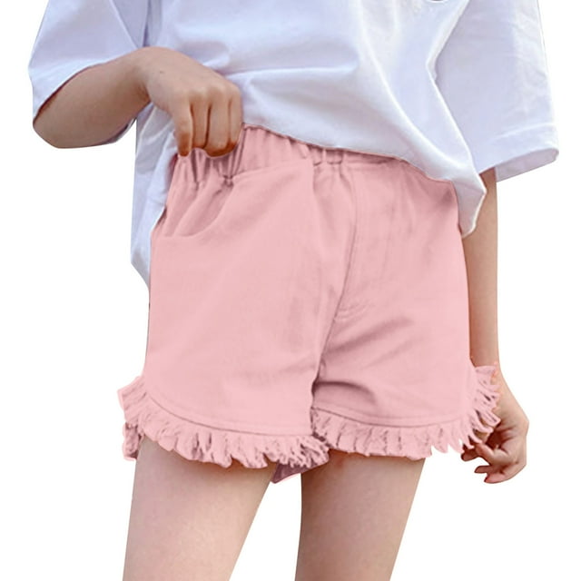EDFBUYKRS Girl's Solid Color Jean Shorts High Waisted Wide Leg Denim Shorts
