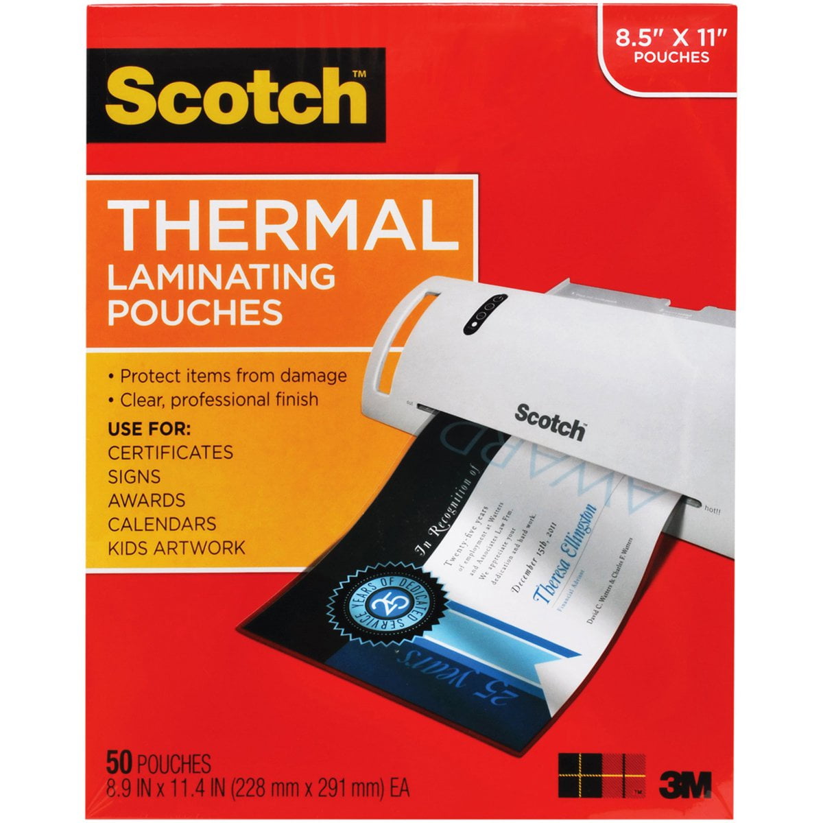 Scotch Thermal Laminator Pouches 3 Mil 50/Pkg8.9"X11.4" Letter