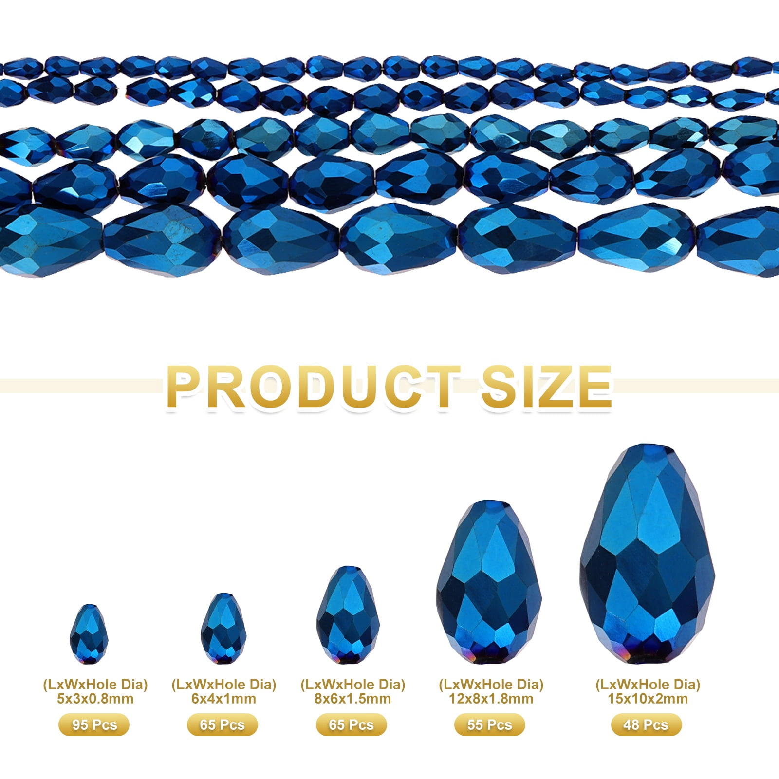 Uxcell 328 PCS Teardrop Crystal Glass Beads, 3x5mm Faceted Shape Crystal AB for Necklace Bracelet Earrings DIY Jewelry Crafts Making Supplies, Blue AB