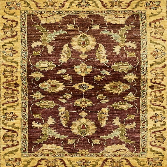 Ahgly Company Machine Washable Indoor Square Abstract Saffron Red Area Rugs, 8' Square
