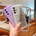 thumbnail image 3 of Compatible with Samsung Galaxy S21 Ultra Case 6.8",Cute Curly Wave Matte Frame Edge Soft Shockproof Protective Aesthetic Clear Phone Cover for Women (Purple), 3 of 12