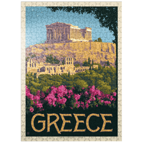 MyPuzzle - Greece: The Parthenon, Vintage Poster - Premium 500 Piece Jigsaw Puzzle for Adults