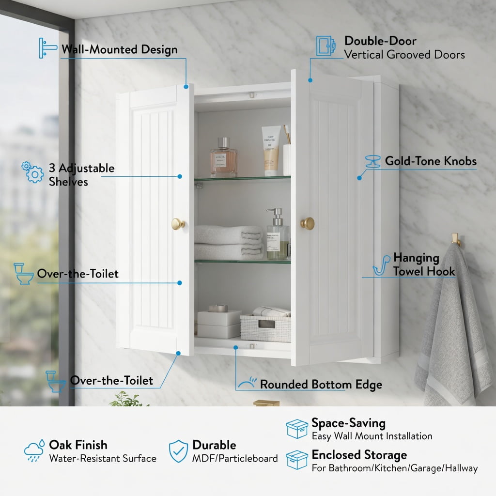 Hommoo Modern 3-Door LED Bathroom Medicine Cabinet with Anti-Fog Mirror, Soft White Lighting & Wall-Mounted Aluminum-Plastic Storage, White