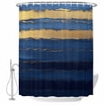 thumbnail image 2 of Blue Gold Wave Waterproof Fabric Shower Curtain, Summer Coastal Ocean Stripe Waterproof Fabric Shower Curtain for Bathroom Curtains Bathtubs Hotel Washable Shower Curtains with 12 Hooks Stall 54x78in, 2 of 8