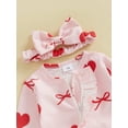 thumbnail image 6 of Nygoyerh Newborn Girls Outfit Long Sleeve Crew Neck Heart Bow Print Zipped Footies Jumpsuit and Headband Sets Valentines Day Baby Clothing 0M 3M 6M, 6 of 7