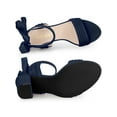 thumbnail image 4 of BLISSFUL STEP Women's Sandals Ankle Tie Back Open Toe Block Heels Navy Blue 9, 4 of 7