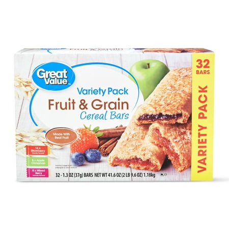 Great Value Fruit & Grain Bars, Variety Pack, 41.6 oz, 32