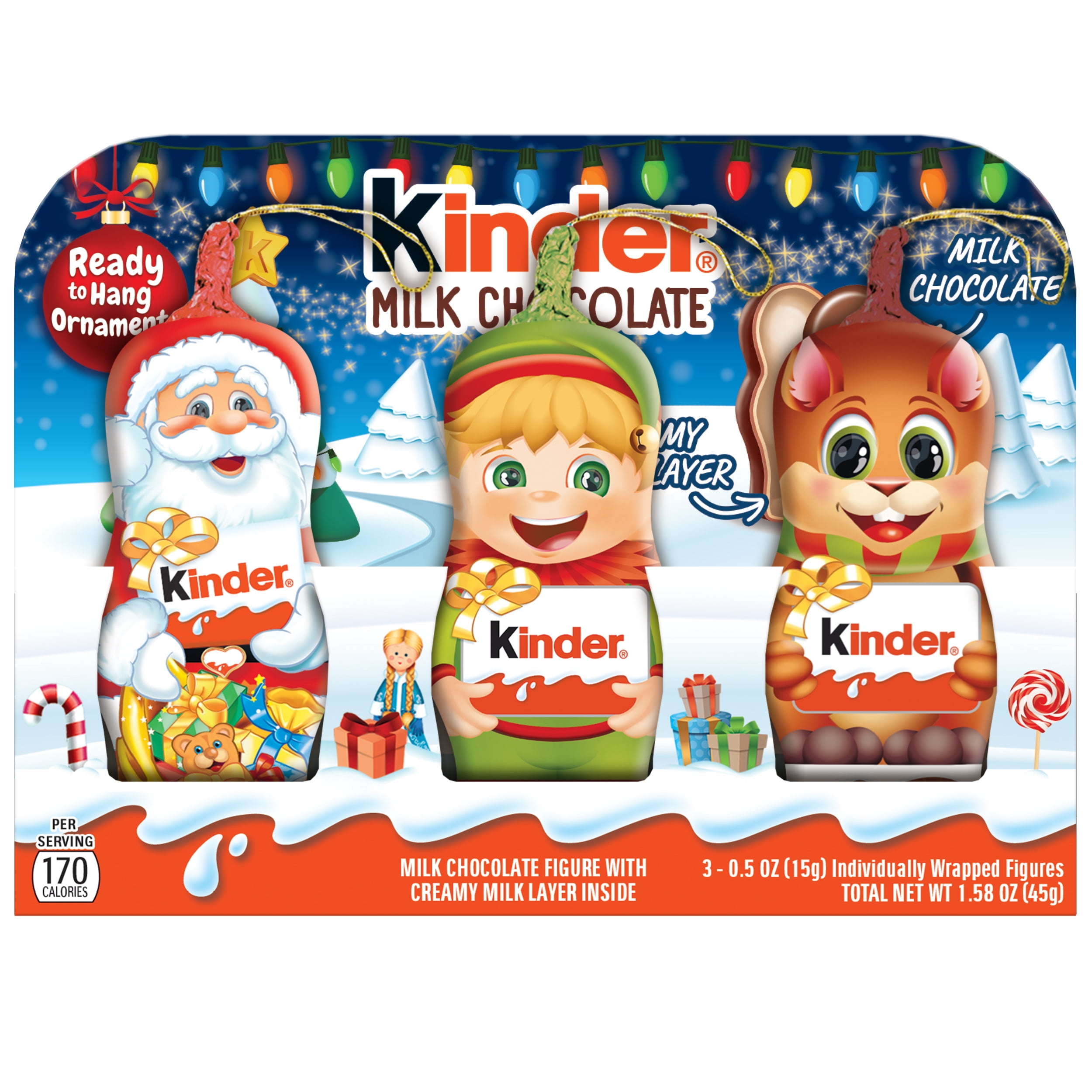 Kinder Milk Chocolate Holiday Mini Hollow Figures, Great for Holiday Stocking Stuffers, 1.58 oz, 3 Count