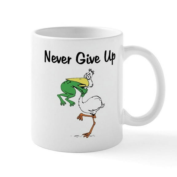 CafePress - Never Give Up Stork And Frog Mug - 11 oz Ceramic Mug - Novelty Coffee Tea Cup