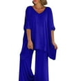 thumbnail image 2 of Women's 2 Piece Summer Set - Tie Waist V-Neck Cap Sleeve Top & Wide Leg Pants, Breathable Outfit, 2 of 8