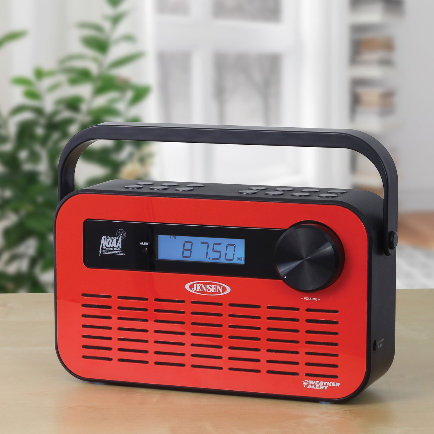 JENSEN JEP-250 Portable Digital AM/FM Weather Radio with Weather Alert and 2-Way Charging, Red, JEP-250