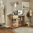 thumbnail image 2 of HOMCOM Folding Sewing Table Mobile Sewing Machine Cabinet with Shelf Brown, 2 of 10