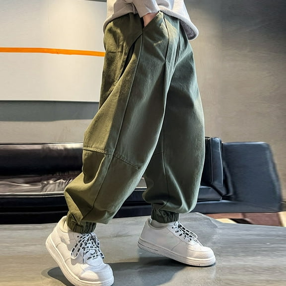 Girls Cargo Pants Fashion Baggy Pants Kids Stretch Elastic Waist Green Cargo Pants with Pocket Girls Summer Clothes 6-7 Years