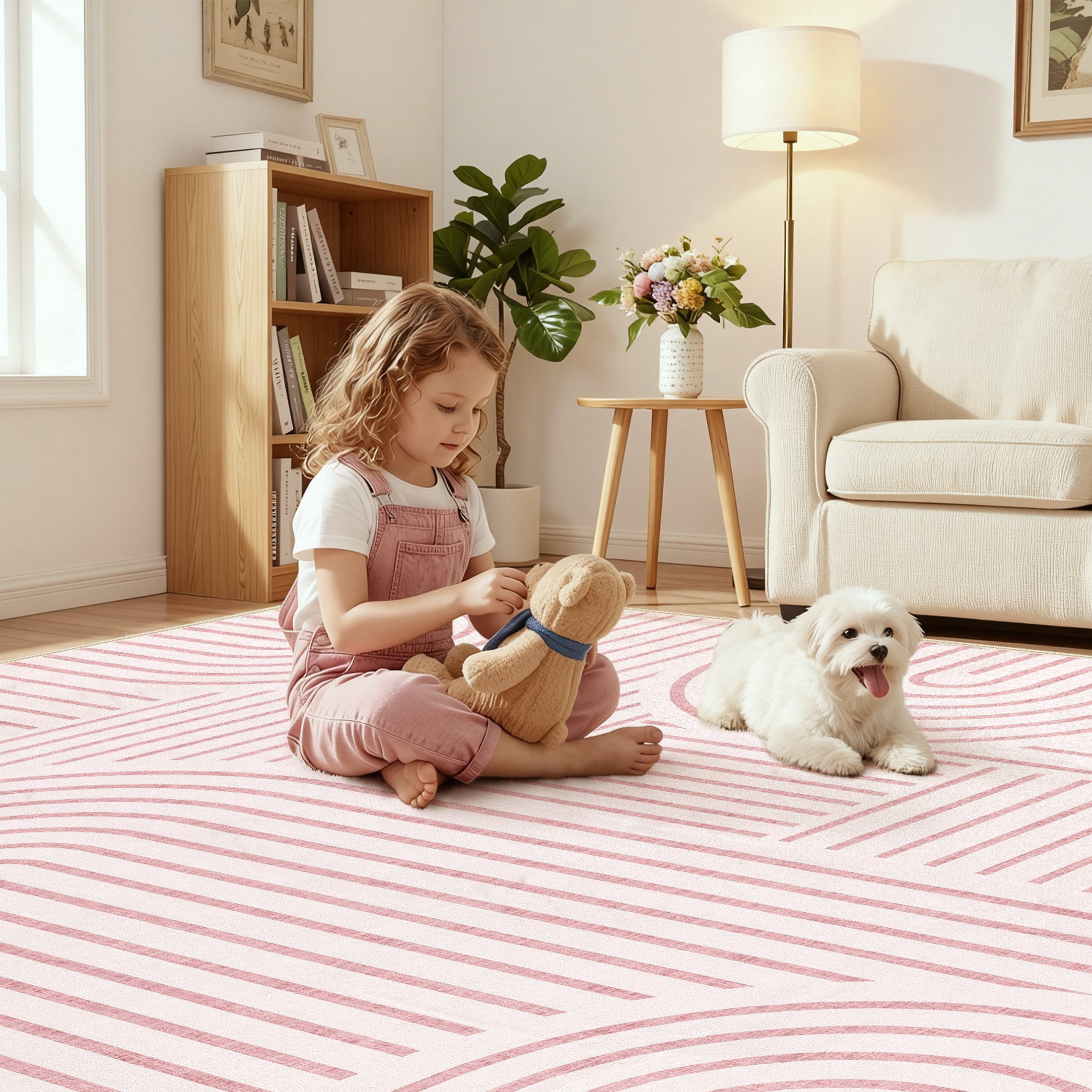 MICGEEK 8'x10'Washable Area Rugs for Living Room, Washable Non-slip Soft Indoor Modern Vintage Rug for Bedroom Dining Room Office Home Decor Carpet,Pink