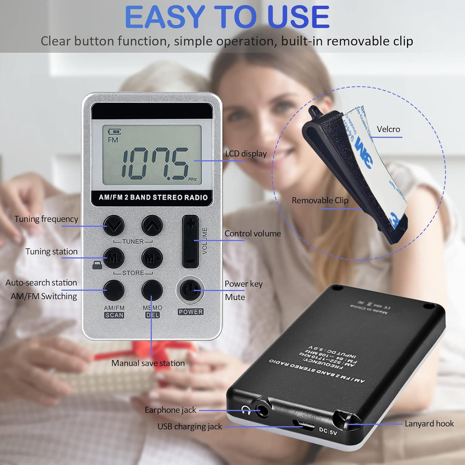 Portable AM FM Radio, Walkman Radio with Digital Tuning LCD Display, Rechargeable Pocket Radio with Earphone, Small Radio with Detachable Belt Clip for Walking, Jogging